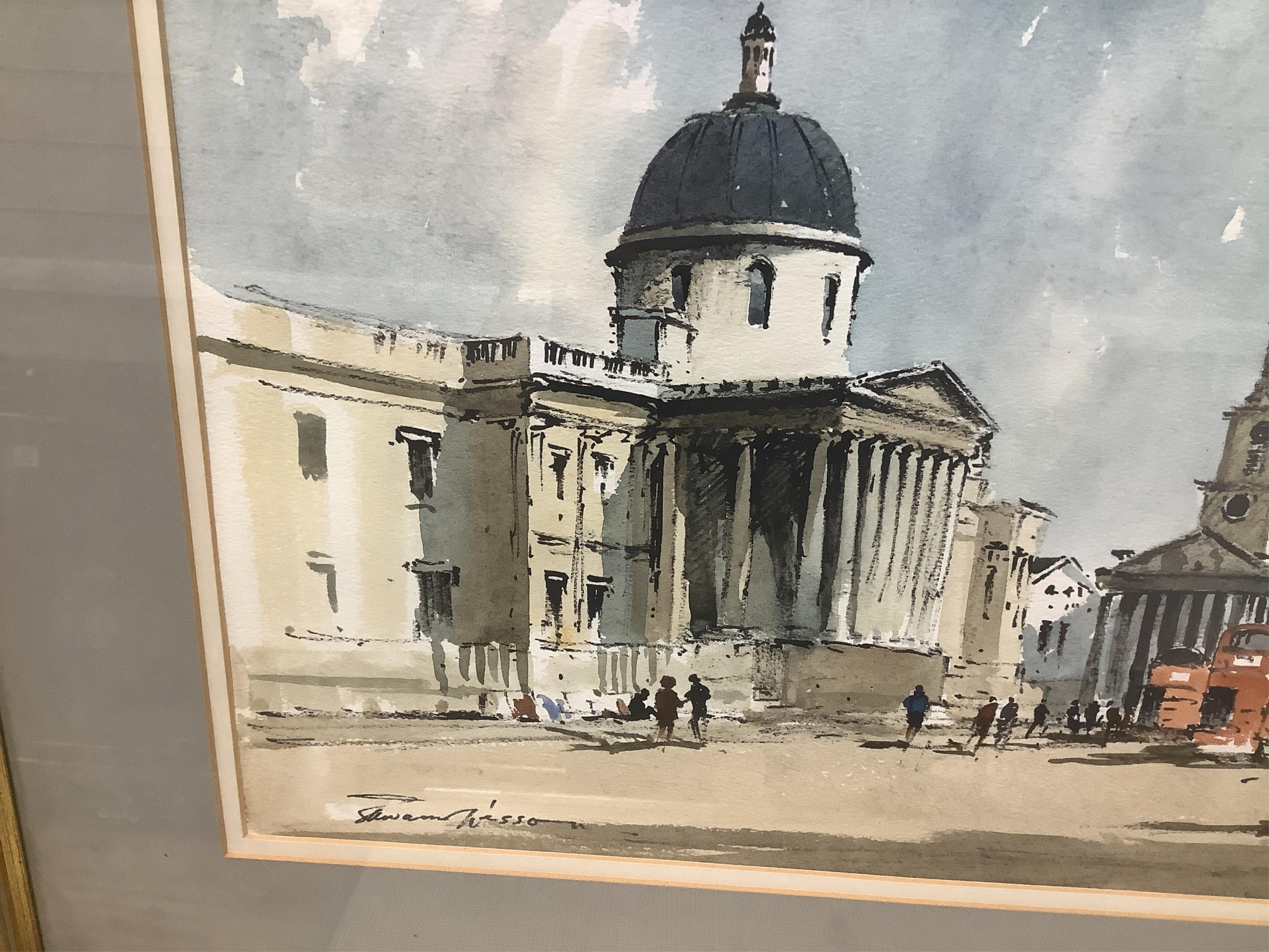 Edward Wesson (English, 1910-1983), ink and watercolour, National Gallery and St Martin's, signed, 32 x 49cm. Condition - fair to good